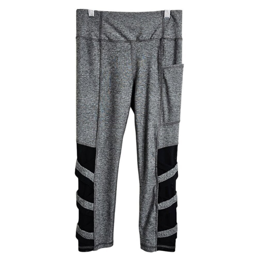 Women's X BY GOTTEX Cropped Leggings size XS GRAY BLACK Pocket Athleisure Capri
